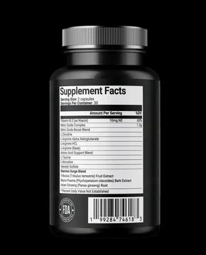 Nutritional information for Luxvaa Nitric Oxide Booster supplement, detailing ingredients designed to support health and workout performance.
