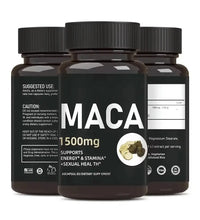 Luxvaa Maca Root Capsules – 1500mg Natural Energy & Balance Support (60 Count) product packaging with energy support details.