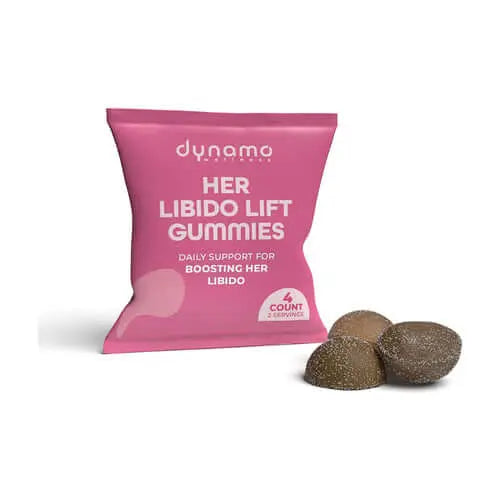Her Libido Lift Gummies 2 Serving Foil packaging with gummies for boosting libido support.