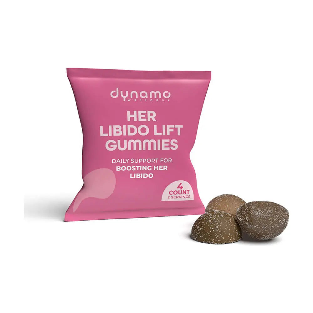 Her Libido Lift Gummies 2 Serving Foil packaging with gummies for boosting libido support.
