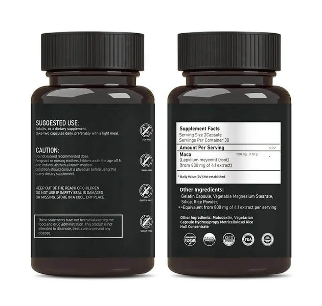 Luxvaa Maca Root Capsules – 1500mg Natural Energy & Balance Support (60 Count) on a bed with a couple.