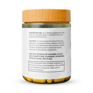 Back view of Luxvaa Prostate Health supplement, providing important usage and safety information about the health product promoting prostate wellness.