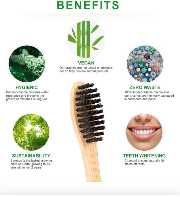 Luxvaa Bamboo Toothbrush – 10 Pack | Eco-Friendly Soft Bristles