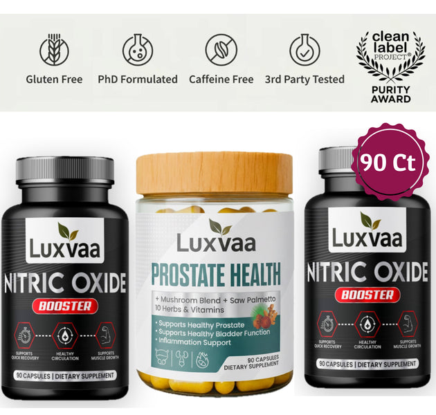 LUXVAA Men’s Wellness Supplement Bundle – 3 Bottles – 270 Capsules Total