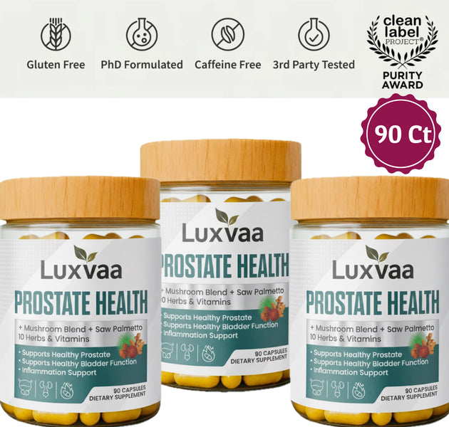 LUXVAA Prostate Health – 3 Bottle Bundle – Saw Palmetto & Herbal Blend – 90 Capsules Each