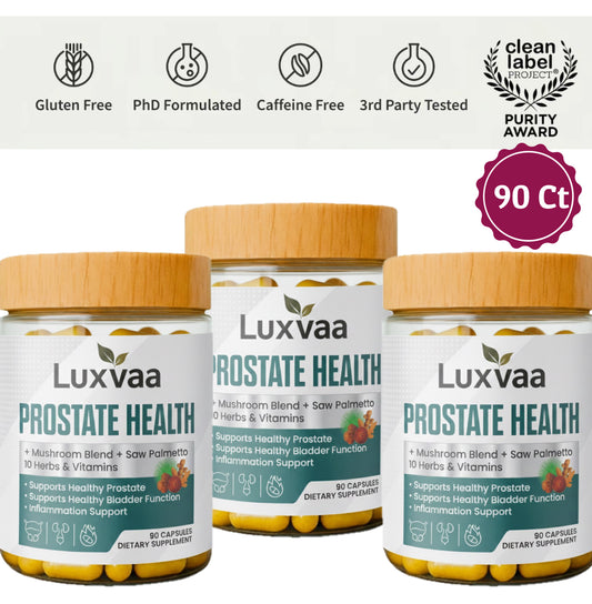 LUXVAA Prostate Health – 3 Bottle Bundle – Saw Palmetto & Herbal Blend – 90 Capsules Each