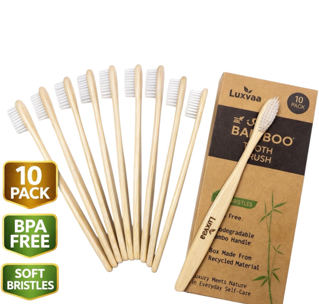 Luxvaa Bamboo Toothbrush – 10 Pack | Eco-Friendly Soft Bristles