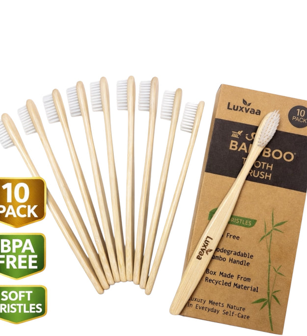 Luxvaa Bamboo Toothbrush – 10 Pack | Eco-Friendly Soft Bristles