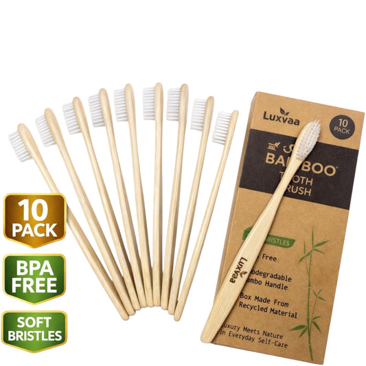Luxvaa™ Bamboo Toothbrush – 10 Pack | Eco-Friendly Soft Bristles