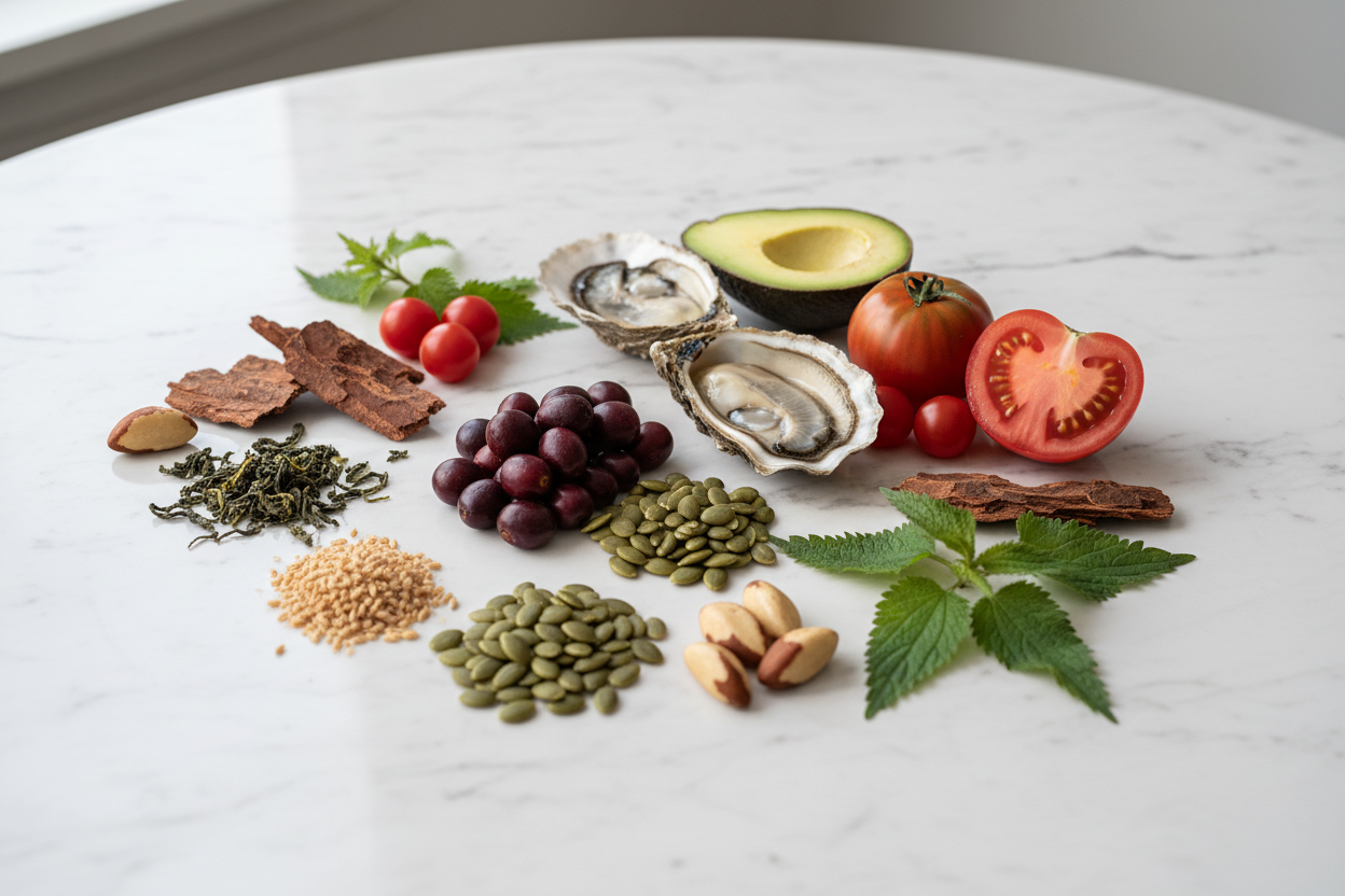 create a image with all ingredients of prostate health